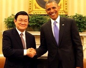El presidente vietnamita, Truong Tan Sang, y su homólogo estadounidense, Barack Obama (Fuente:VNA)