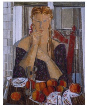 Alfredo Roldan, “Silla roja sobre fondo gris” Óleo sobre lienzo”, 81 x 65 cm. (2013)