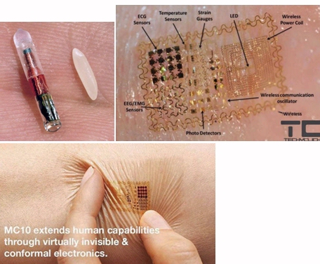 Los chips subcutáneos son del tamaño de un grano de arroz. Por otra parte, la empresa MC10 está trabajando en una amplia gama de 'tatuajes inteligentes' que serán capaces de hacer cosas sorprendentes y que quieren integrar a smartphones.