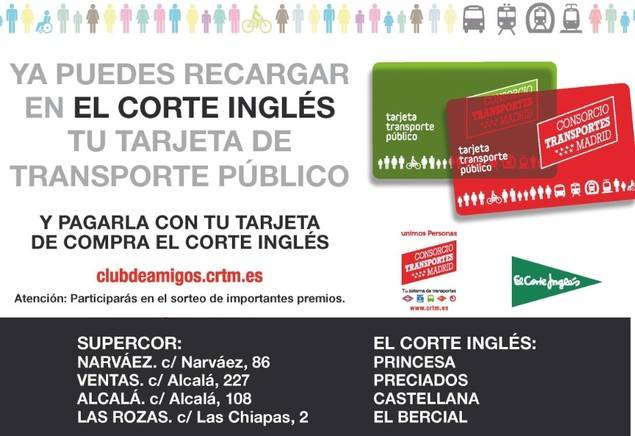 El Corte Inglés comercializará la Tarjeta del Consorcio de Transportes de Madrid