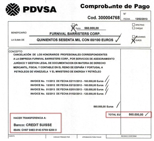 Orden de pago de la petrolera venezolana para enviar el dinero a Suiza.