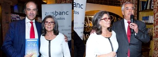 Izquierda: Ángel Mª Garay, adjunto a la presidencia de Ausbanc con Mila Hernán, autora del libro. Derecha: la autora con Luis Pineda, presidente de Ausbanc.