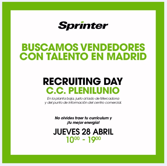 La marca de moda deportiva Sprinter selecciona personal en Plenilunio