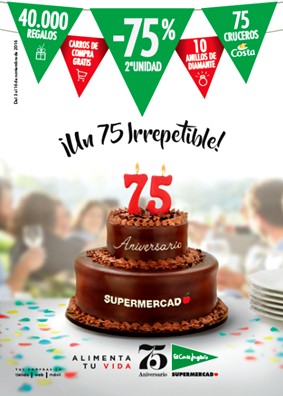 Supermercados El Corte Inglés celebra el 75 Aniversario con un 75% de descuento en la 2ª unidad