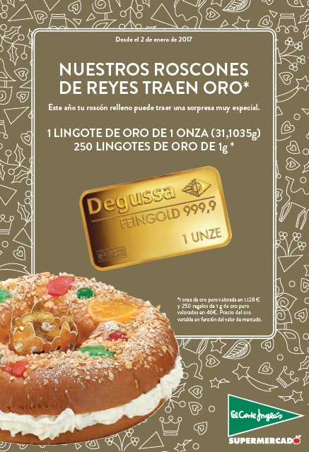 El Corte Inglés regala lingotes de oro en sus roscones de Reyes