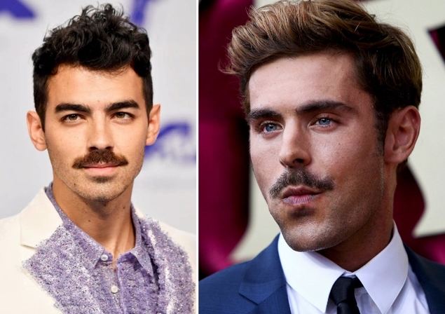 Joe Jonas + Zac Efron luciendo bigote “Chevron”
