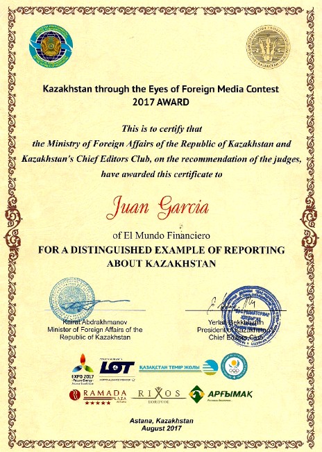 El Mundo Financiero, premio periodístico de Kazajstán