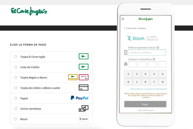 El Corte Inglés y BBVA se alían para incorporar Bizum como medio de pago en compras online