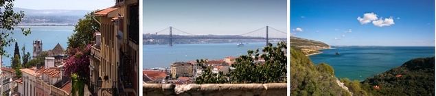 De izquierda a derecha: barrios históricos, Puente 25 de Abril y Arrábida.
