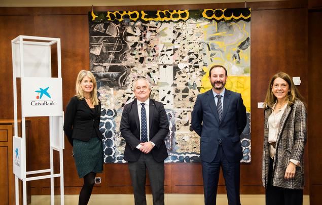 De izquierda a derecha: Anna Quirós, directora de Cultura, Selección, Desarrollo y Relaciones Laborales de CaixaBank; Francisco Mesonero, director general de Fundación Adecco; David López, director adjunto de Recursos Humanos de CaixaBank, y Arancha Jiménez, directora de operaciones de Fundación Adecco.