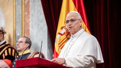 Su Santidad el papa León XIV durante su alocución ante el Congreso de los Diputados.