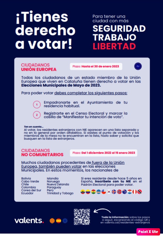 Valents anima a inscribirse para votar a los ciudadanos de la UE y no comunitarios que residen en Catalunya