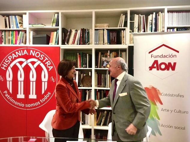 Araceli Pereda, Presidenta de Hispania Nostra, y Pedro Tomey, Director General de la Fundación Aon España
