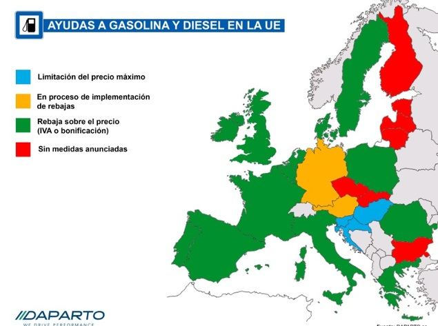 Estas son las rebajas estatales al diesel y la gasolina en Europa
