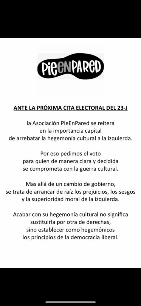 La asociación Pie en Pared emite un comunicado ante las Elecciones Generales