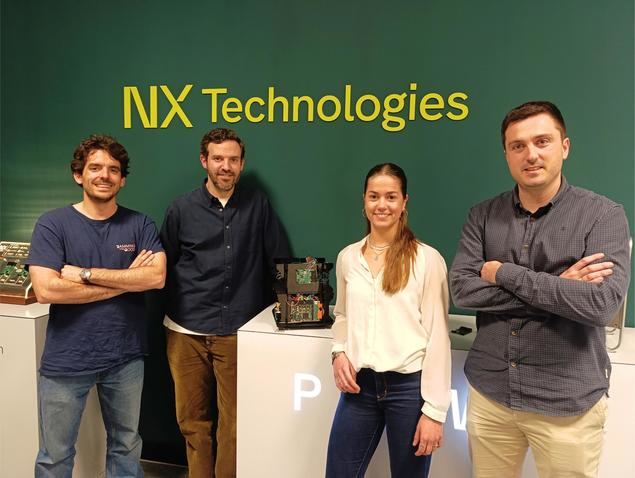 De izquierda a derecha: Sebastián Fernández-Medrano, cofundador y COO de Bihar Batteries; Alberto Cendoya, cofundador y CEO de Bihar Batteries; Mar Malle, Sales Engineer de NX Technologies; y Mikel Peral, cofundador y CEO de NX Technologies.