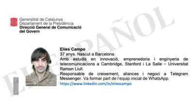 Elies Campo trabajó como asesor de la Generalitat dos años antes de la publicación de Pegasus