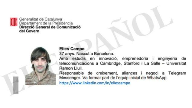 Elies Campo trabajó como asesor de la Generalitat dos años antes de la publicación de Pegasus