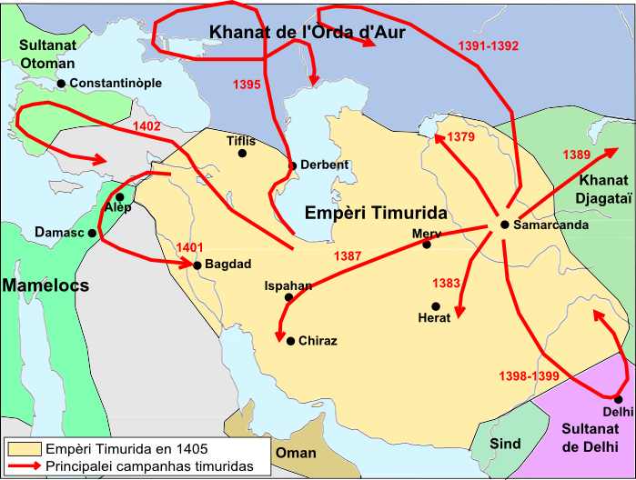 Mapa del imperio de Amir Temur.