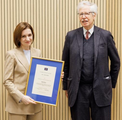Maia Sandu, presidenta de Moldavia, recibe el Premio Europeo Coudenhove-Kalergi