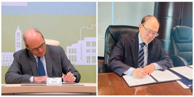 Jim Nickel, director ejecutivo de la Oficina Comercial Canadiense en Taipéi, y el embajador Harry H.J. Tseng, representante de la Oficina Económica y Cultural de Taipéi en Canadá. (Foto del Ministerio de Relaciones Exteriores)