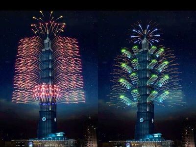 El rascacielos Taipei 101 se prepara para los fuegos artificiales de Nochevieja