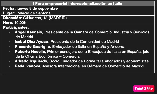 Isabel Díaz Ayuso inaugura el primer Foro Empresarial sobre internacionalización en Italia