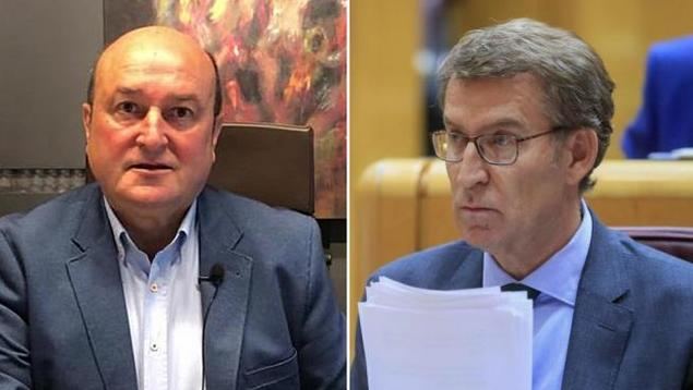 Que el PNV no vote a favor del PP no quiere decir que no se pueda abstener. En la imagen, el presidente del PNV, Andoni Ortuzar, y el líder del PP, Alberto Núñez Feijóo