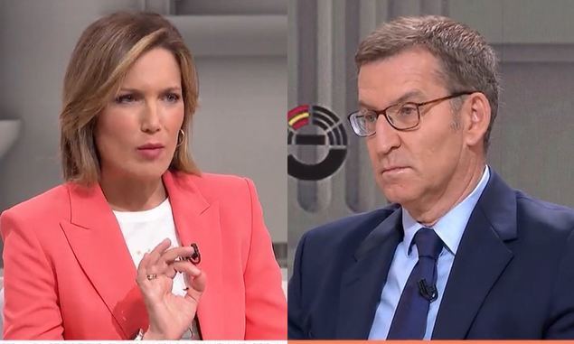Silvia Intxaurrondo (TVE) y Alberto Núñez Feijóo durante la entrevista de la polémica.
