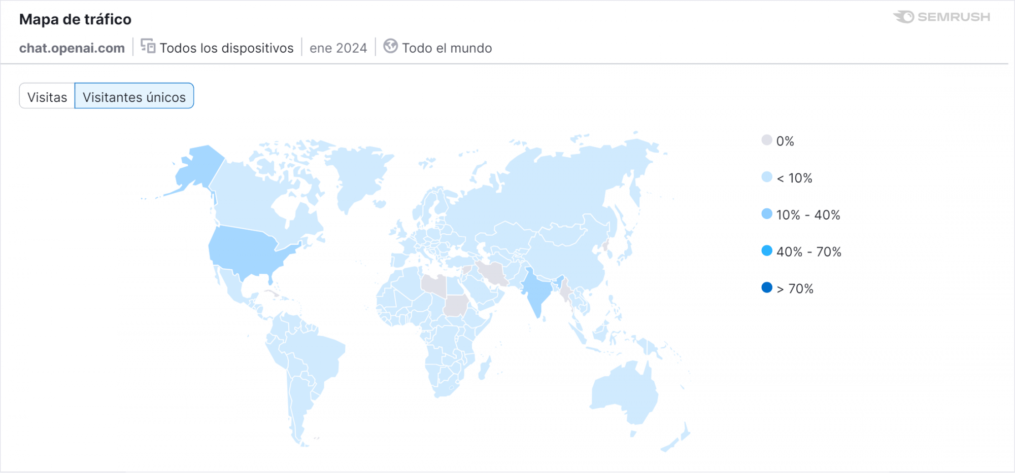 Mapa del tráfico web de ChatGPT en todo el mundo