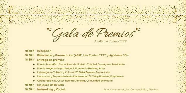 Cuenta atrás para la Gala de la Asociación Española Amigos Empresarios (AEAE) y Las Cuatro TTTT