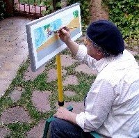 El pintor Pepe Ceacero ejecuta obras que recrean una obra visual de paisajes urbanos, campos con flores o cereales o vistas de monumentos altamente decorativas y vistosas.