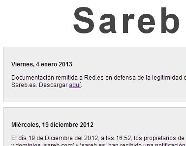Las páginas www.sareb.es y www.sareb.com remiten a unas páginas en blanco con los documentos del litigio entre la mercantil vasca y el Gobierno.