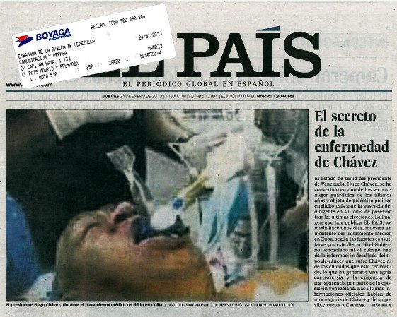 Portada de la edición retirada, en este caso con la etiqueta que la remite por suscripción a la propia Embajada de Venezuela, causando la indignación de los funcionarios de dicho país hermano de España.